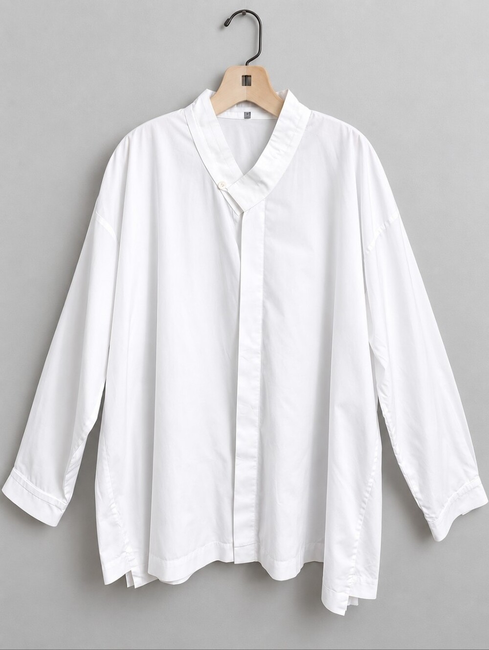 eskandar White Cotton Poplin Crossover Collar Oversize White Tunic Blouse 1 / XL